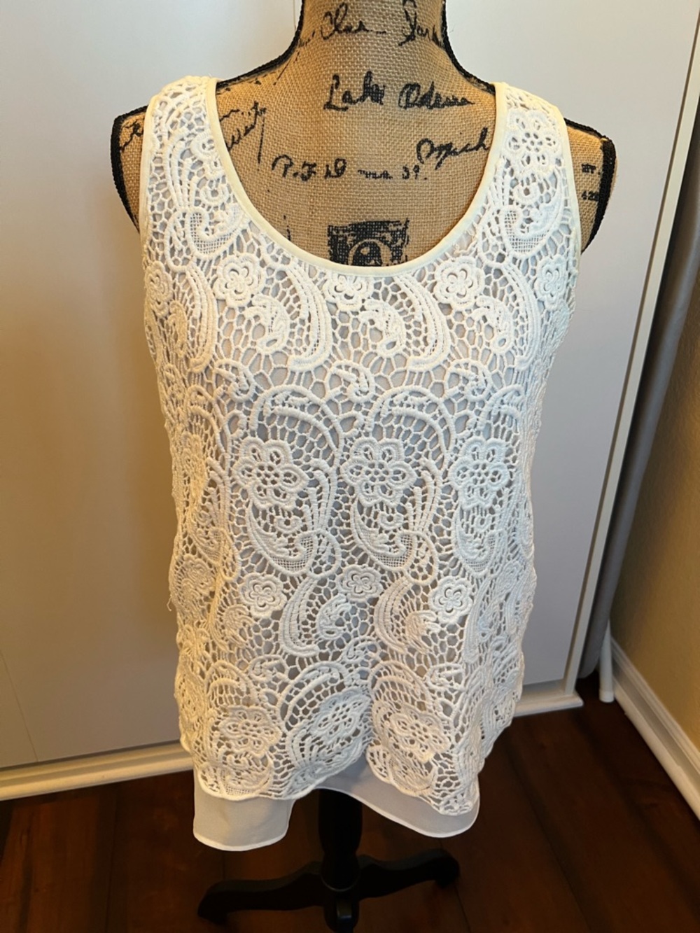 Cabi White Bobbin Crochet Lace Overlay Style #284